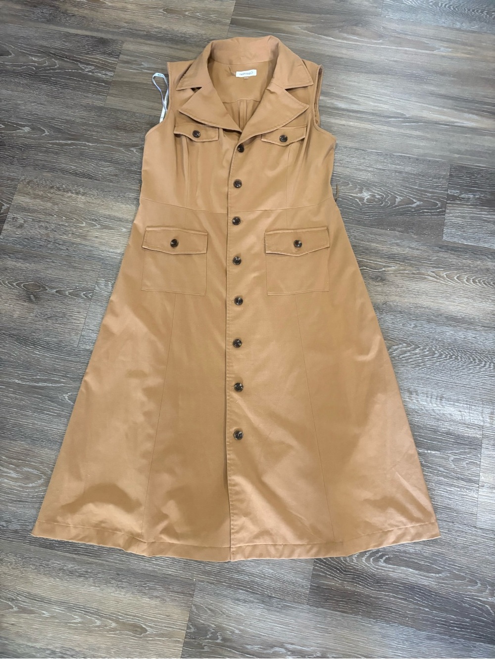 Calvin Klein Sleeveless Button-Front Tan Midi Dress